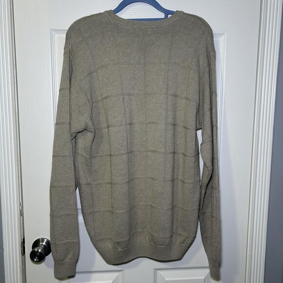 Izod Sweater Men's Large Beige Windowpane Knit Crewneck Pullover Australia NWOT - Picture 8 of 9